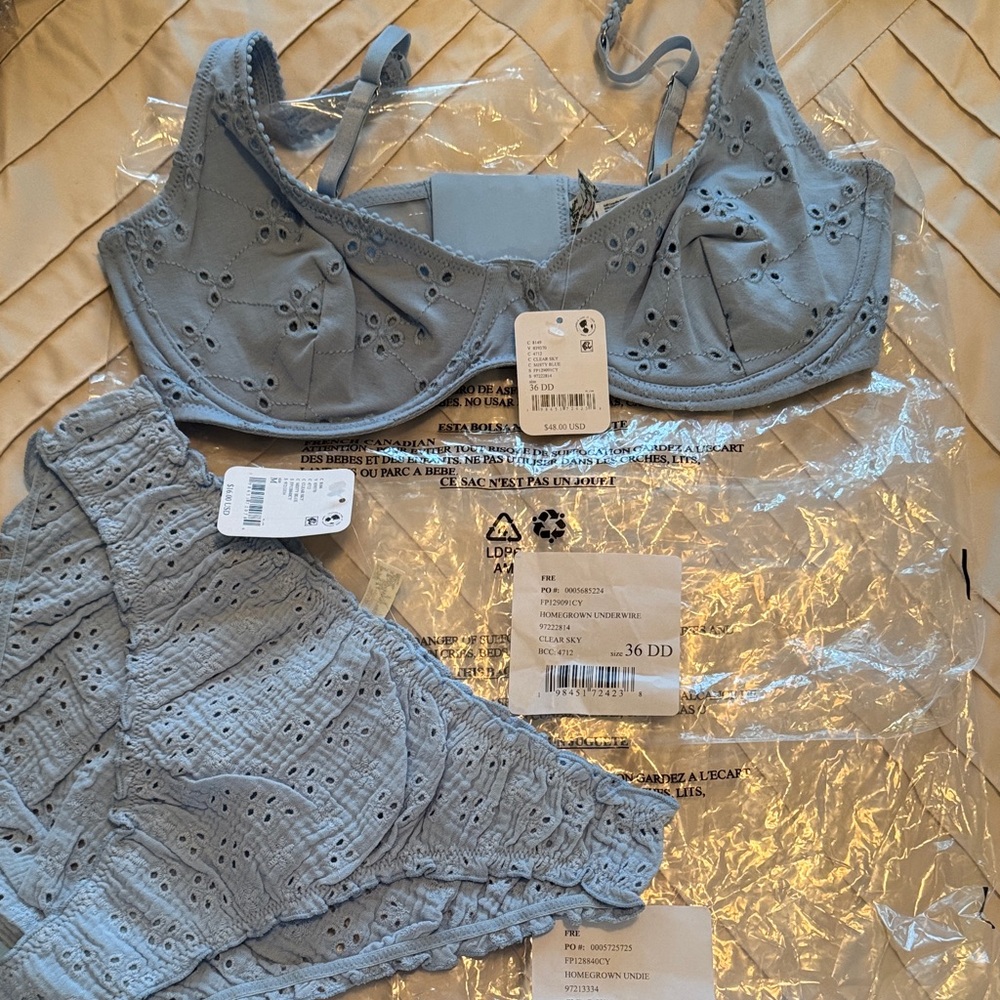 Free people Eyelet Lace Underwire Bra & Brief Set — Light Blue